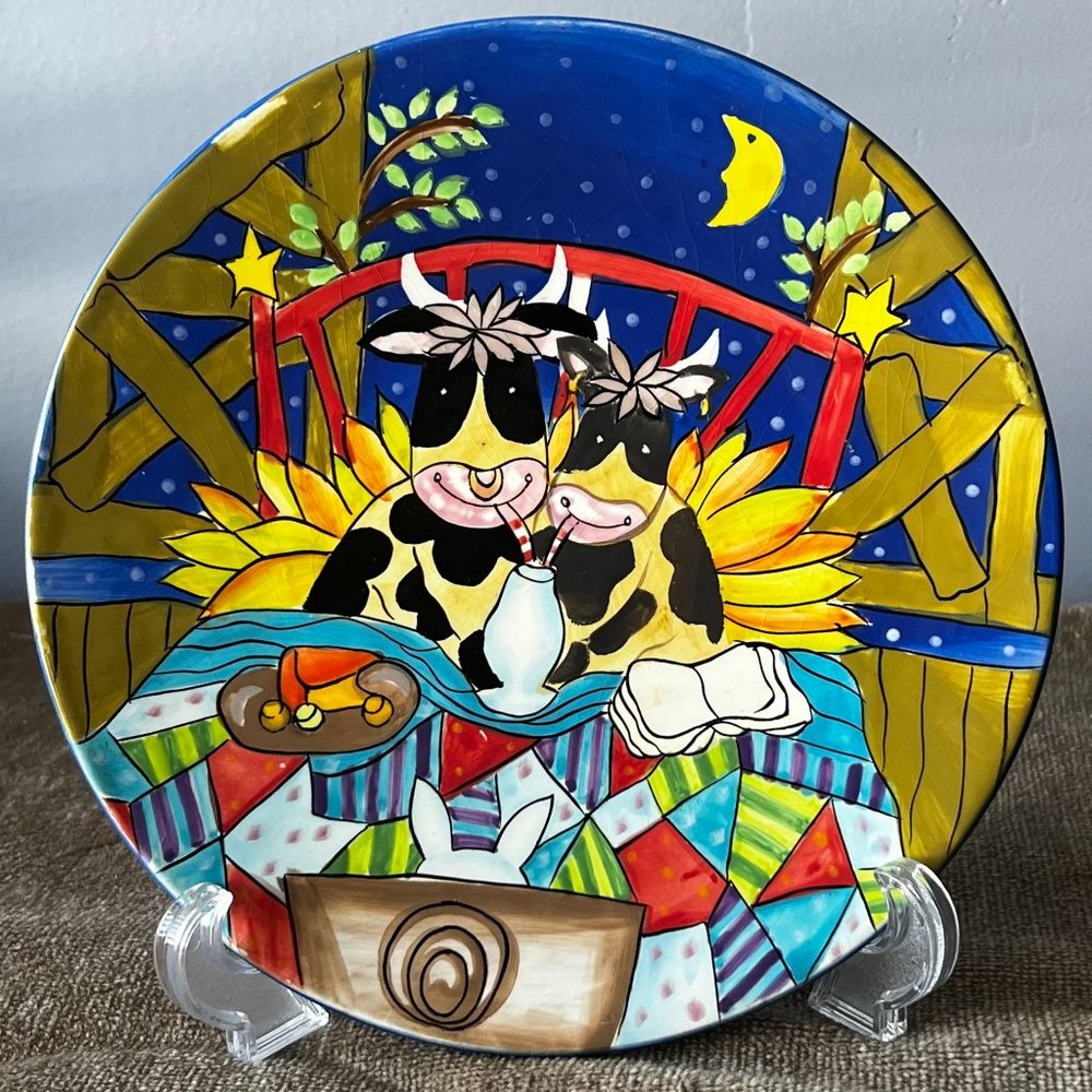 Vintage Wooly Dreams Design 2002 Lula Chang Cows Sharing Milkshake - Rare